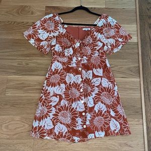 Rust & White Floral Madewell Button-up Dress size 2